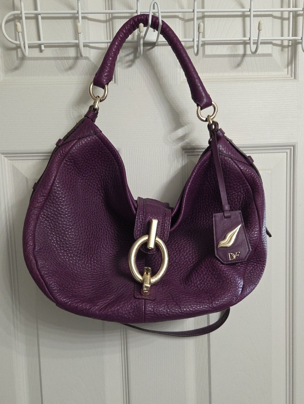 Purple Leather Hobo Bag with Gold Hardware